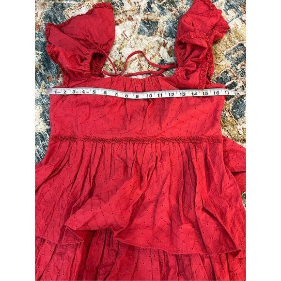 Cinq a Sept NWT Marcia Tiered Mini Dress Red Ruffle Eyelet Laceup Cotton Sz 4 - Picture 10 of 11